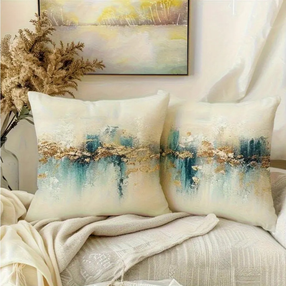 2 Boho Style Abstract Art Throw Pillows - Picture 3 of 8